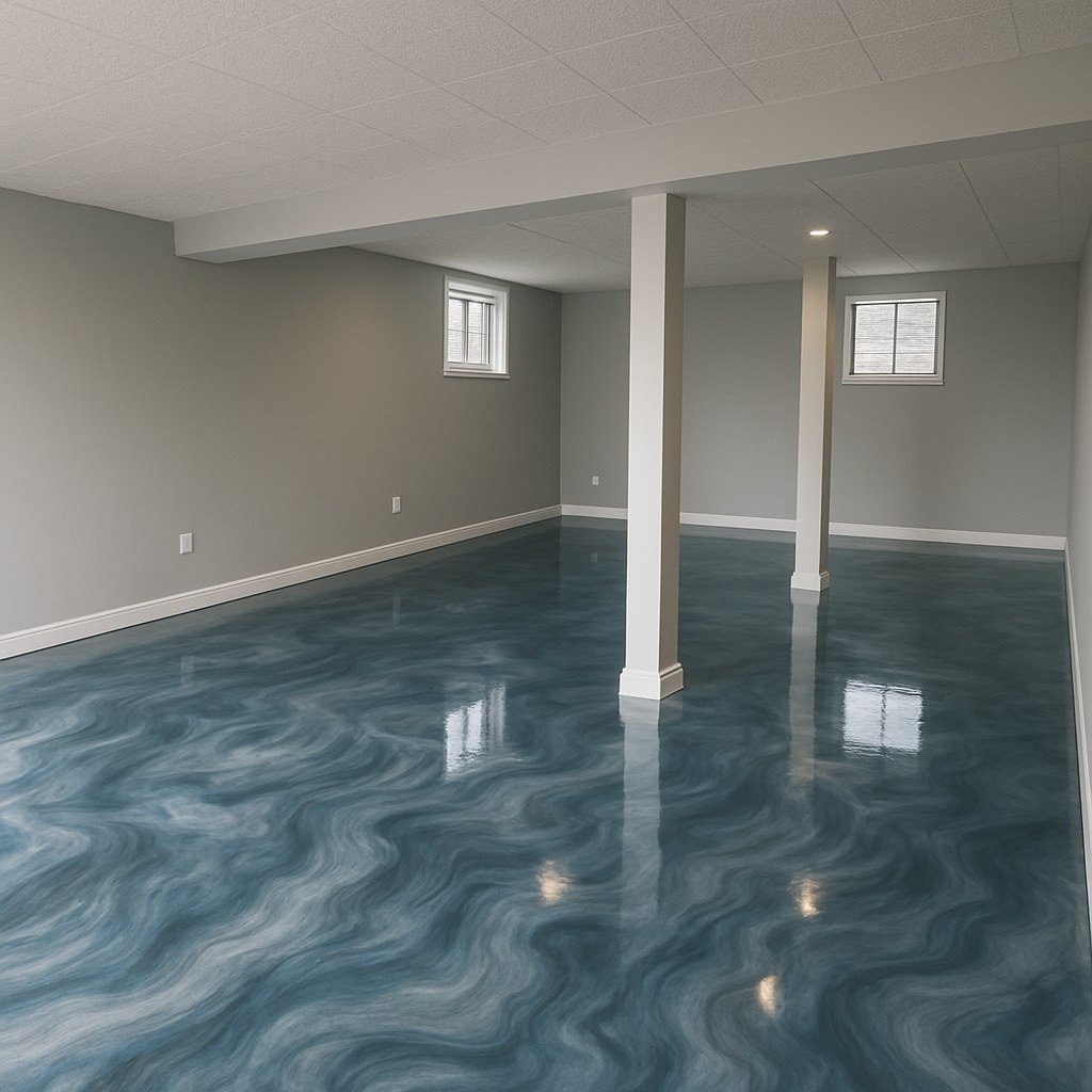 Sous-sol avec sol époxy brillant